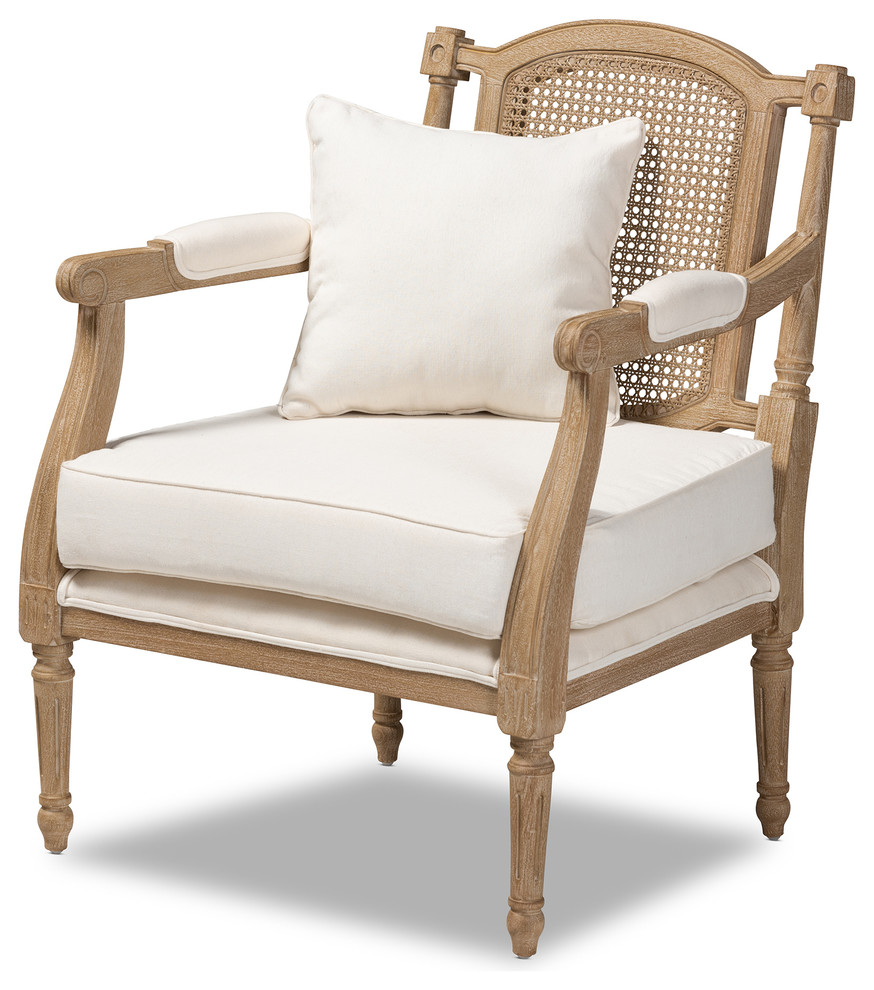 Ferrella French Ivory Fabric Upholstered Whitewashed Wooden Armchair  Ivory/Oak   Tropical   Armchairs And Accent Chairs   by Baxton Studio  Houzz