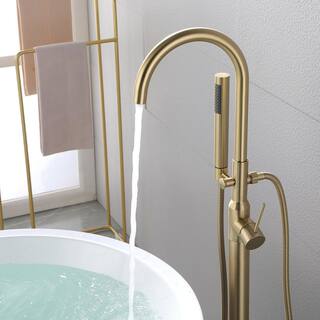 Nestfair Single-Handle Floor Mount Roman Tub Faucet with Hand Shower in Gold SX-JM865G