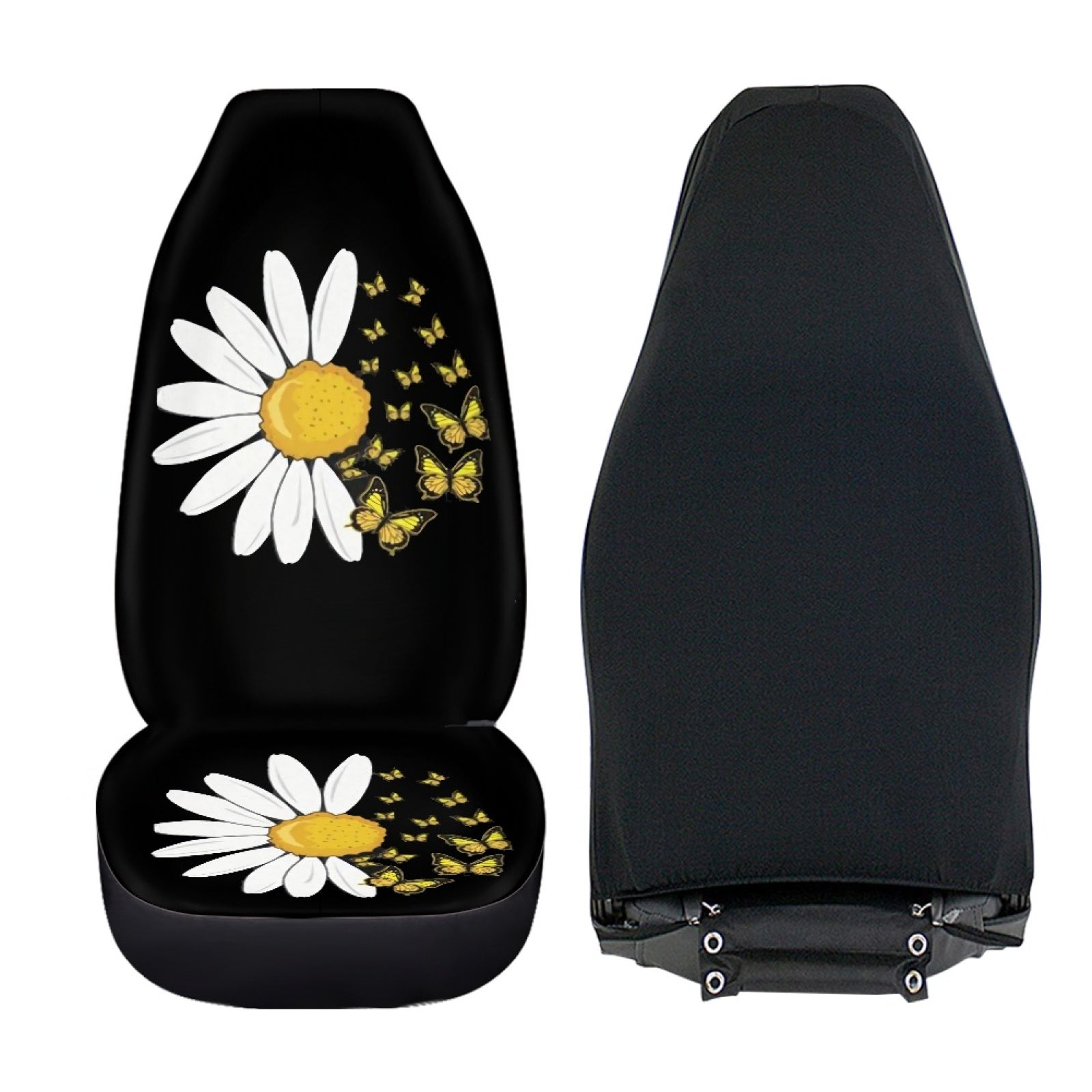 Xoenoiee 2 Pieces Car Seat Covers Front Seats Only Daisy Butterfly Print Auto Bucket Seat Cover Protector Universal Fit for Cars， SUV， Van， Trucks