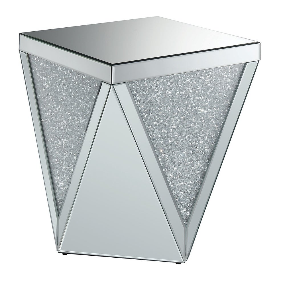 Coaster Furniture Amore Clear Mirror Square End Table with Triangle Detailing