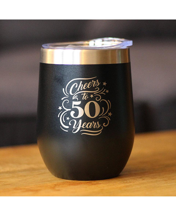 Bevvee Cheers to 50 Years - Wine Tumbler Glass with Sliding Lid - Stainless Steel Insulated Mug - 50th Anniversary Gifts and Party Decor