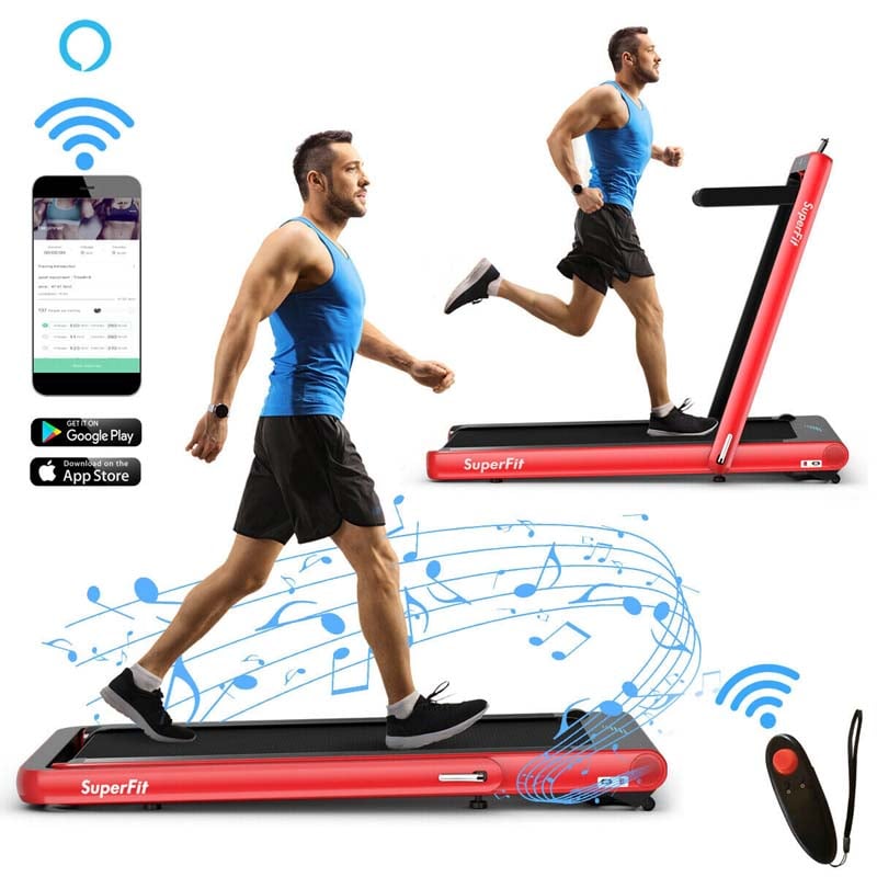 2 in 1 4.75HP Folding Treadmill, Under Desk Electric Treadmill, Portable Running Machine with APP Control, LED Touch Screen, Bluetooth Speaker