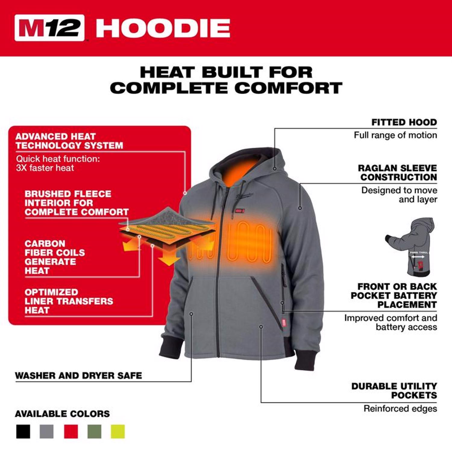 MW M12 XXL Long Sleeve Men\u0027s Full-Zip Heated Hoodie Kit Black