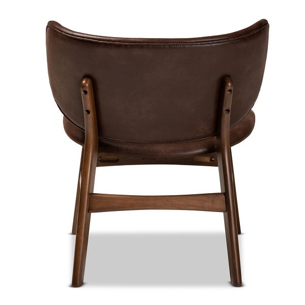 Marcos Mid-Century Modern Faux Leather Living Room Accent Wood Chair