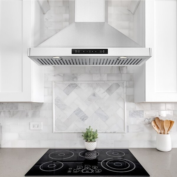 30'' Wall Mounted Stainless Steel Single Motor Range Hood with LED Screen Finger Touch Control