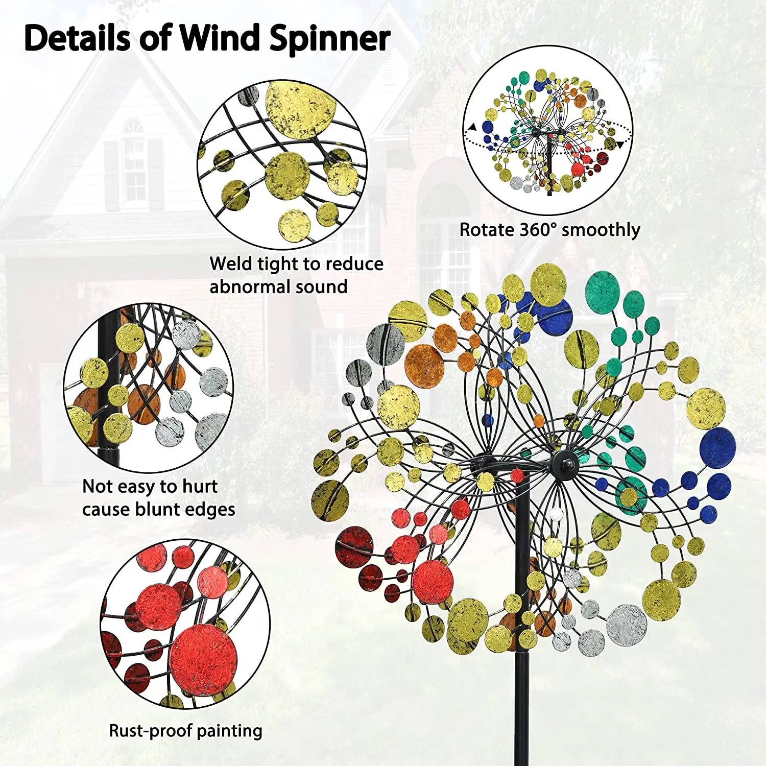 Wholesale Garden Supplies Multi Color Windmill Wind Sculptures Spinners Metal Wind Spinner