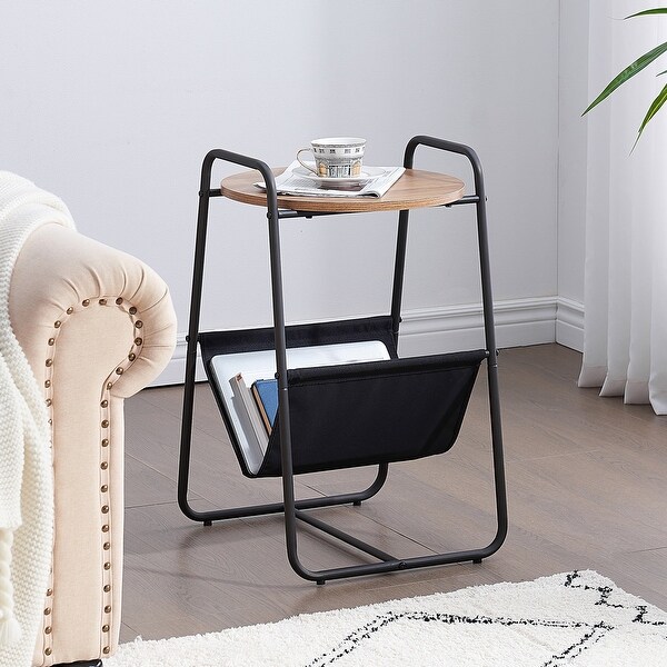 VECELO Modern Round Side Table/End Table with Storage Area