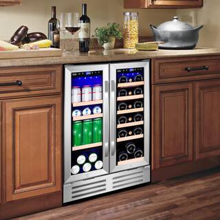 Velivi 24 in.Dual Zone 18-Wine Bottles and 88-Can Built-In and Freestanding with French Door Beverage Cooler in Stainless Steel KMYL120HD