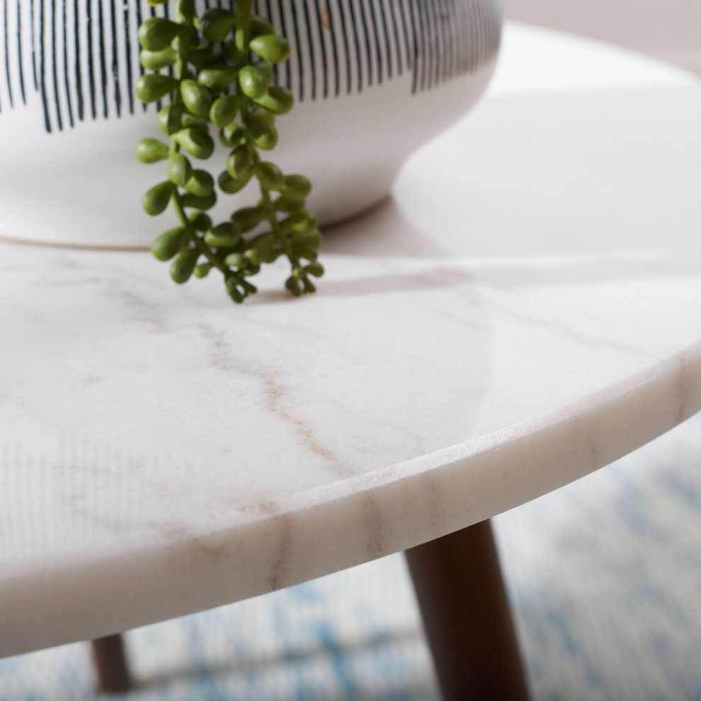 Mid Century Coffee Table  Crossed Walnut Finished Base and White Faux Marble Top   Midcentury   Coffee Tables   by Declusia  Houzz