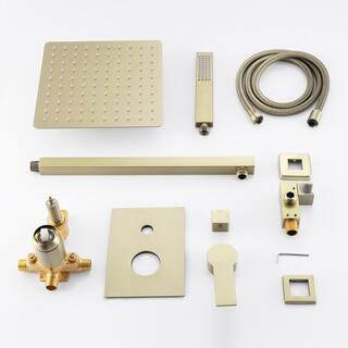 UKISHIRO 2-Spray Patterns with 1.8 GPM 10 in. Tub Wall Mount Dual Shower Heads in Brushed Gold (Valve Included) SMD0KN211020009