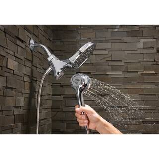 MOEN Attract 6-spray 6.75 in. Dual Shower Head and Handheld Shower Head with 5’ Curved Shower Rod in Chrome 26008-CBRDS