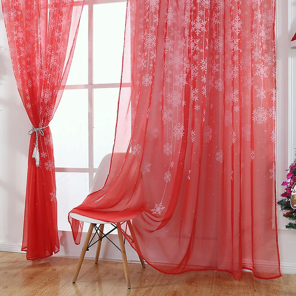 Snowflake Pattern Transparent Printed Window Curtain Voile Sheer Panels For Bedroom Living Roomred