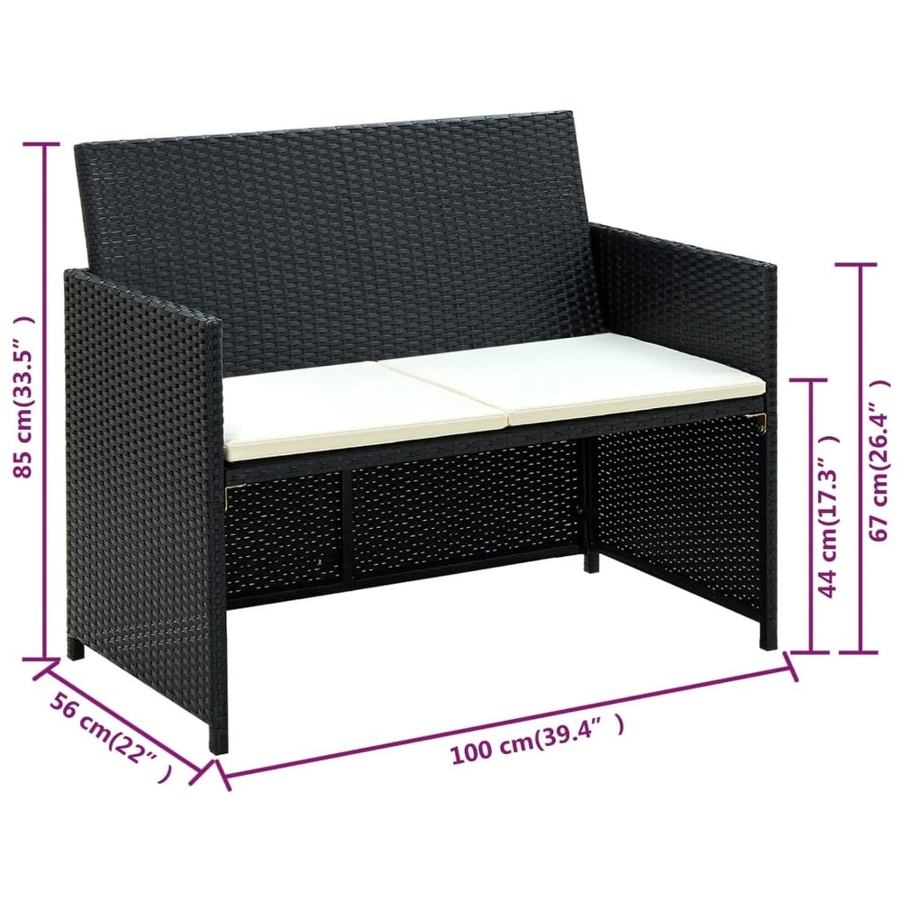 vidaXL 4 Piece Patio Lounge with Cushions Set Poly Rattan Black   39.4\