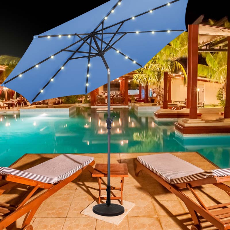 10 FT Outdoor Market Patio Umbrella with Solar LED Lights & Crank, Easy Tilt Table Umbrella for Deck Pool