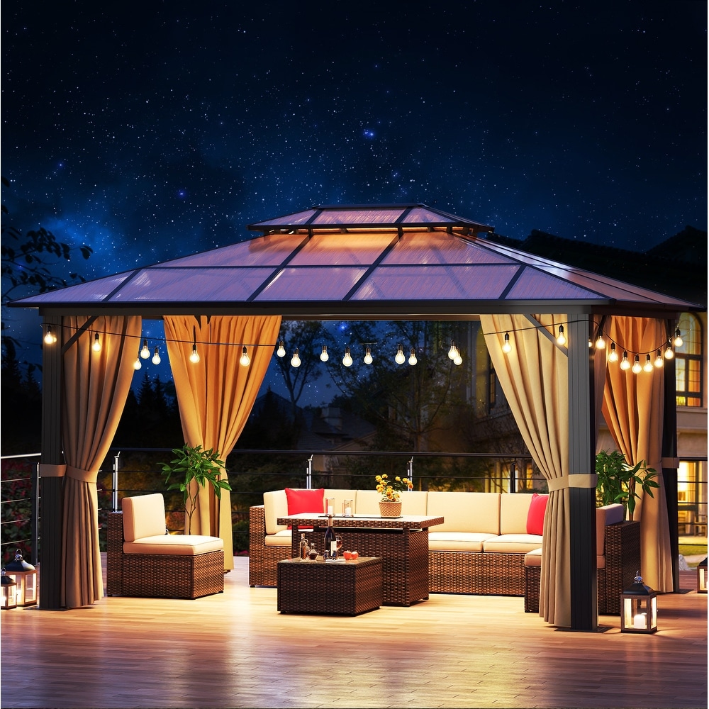 Hardtop Gazebo 10 ft. x 13 ft. Double Polycarbonate Roof Aluminum Frame Gazebo