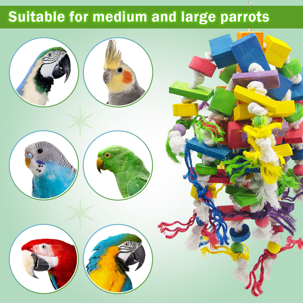 ALPACASSO 1Pcs Parrot Toys Bird Parrot Hanging Bite Wooden Blocks Cage Fun Toy for Chewing Climbing Biting Wooden Knots Blocks Chewing Toys，Suitable for Medium to Large Birds