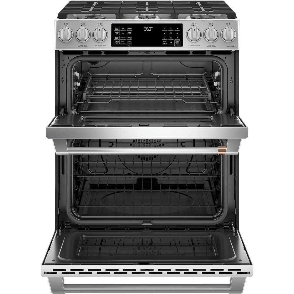 Cafe 30 in. 7.0 cu. ft. Slide-In Smart Double Oven Dual-Fuel Range with Convection and Self-Clean in Stainless Steel C2S950P2MS1