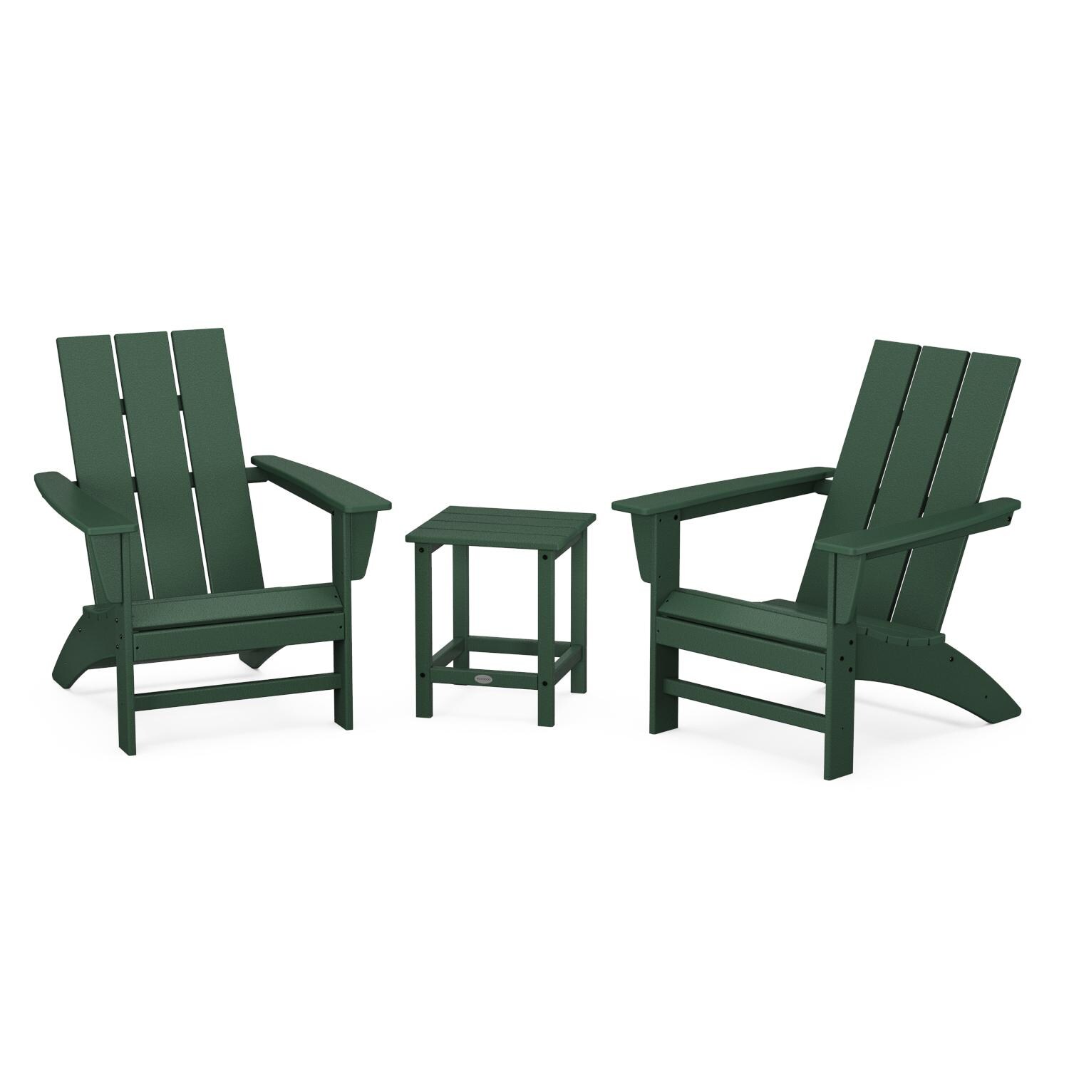 POLYWOOD Modern 3-Piece Adirondack Set w/ Long Island 18-Inch Side Table