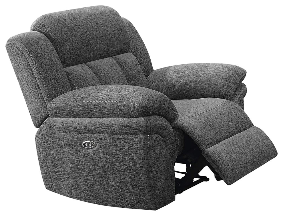 Power Glider Recliner  Charcoal Chenille Upholstered Seat With Pillowed Arms   Modern   Theater Seating   by Decorn  Houzz