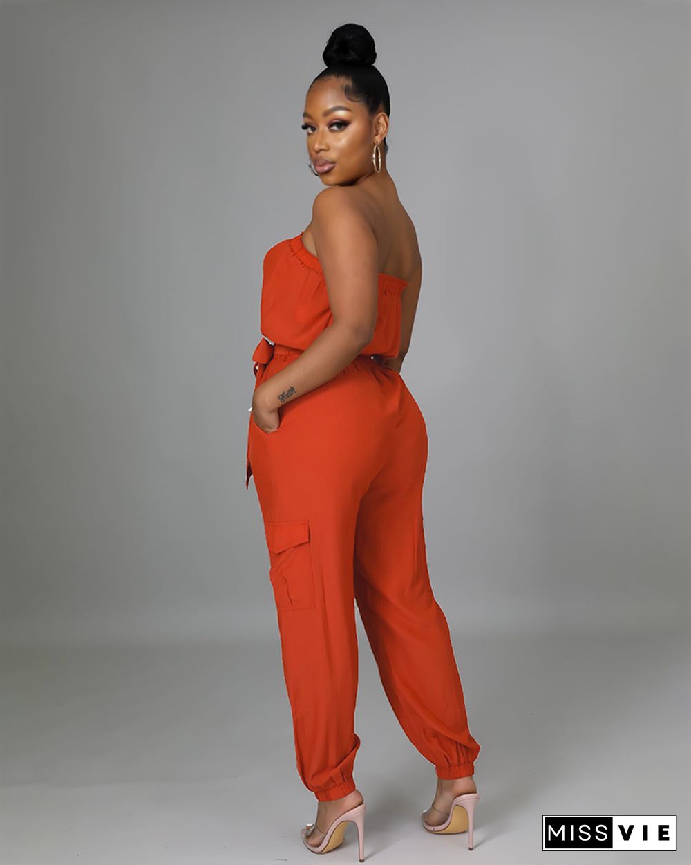 Pocket Design Belted Bandeau Jumpsuit