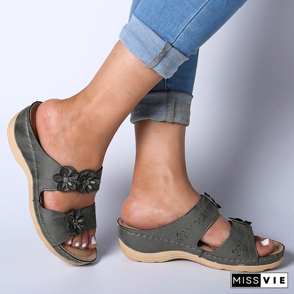 Summer Breathable Women Premium Orthopedic Open Toe Sandals Ladies Buckle Strap Vintage Anti-Slip Slippers Female Shoes