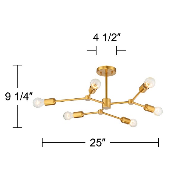 Wide Burnished Brass 6 light Sputnik For Bedroom Kitchen Living Room House