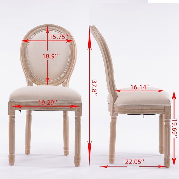 2Pcs Solid Wood Dining Chairs with Oval Backrest and Linen Cushoin