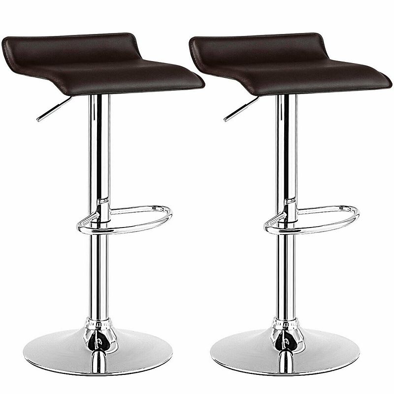 Set of 2 Adjustable PU Leather Backless Bar Stools