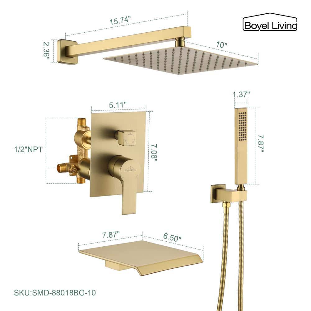 Boyel Living Wall Mount SingleHandle 1Spray Tub and Shower Faucet in Brushed Gold  10 Inch