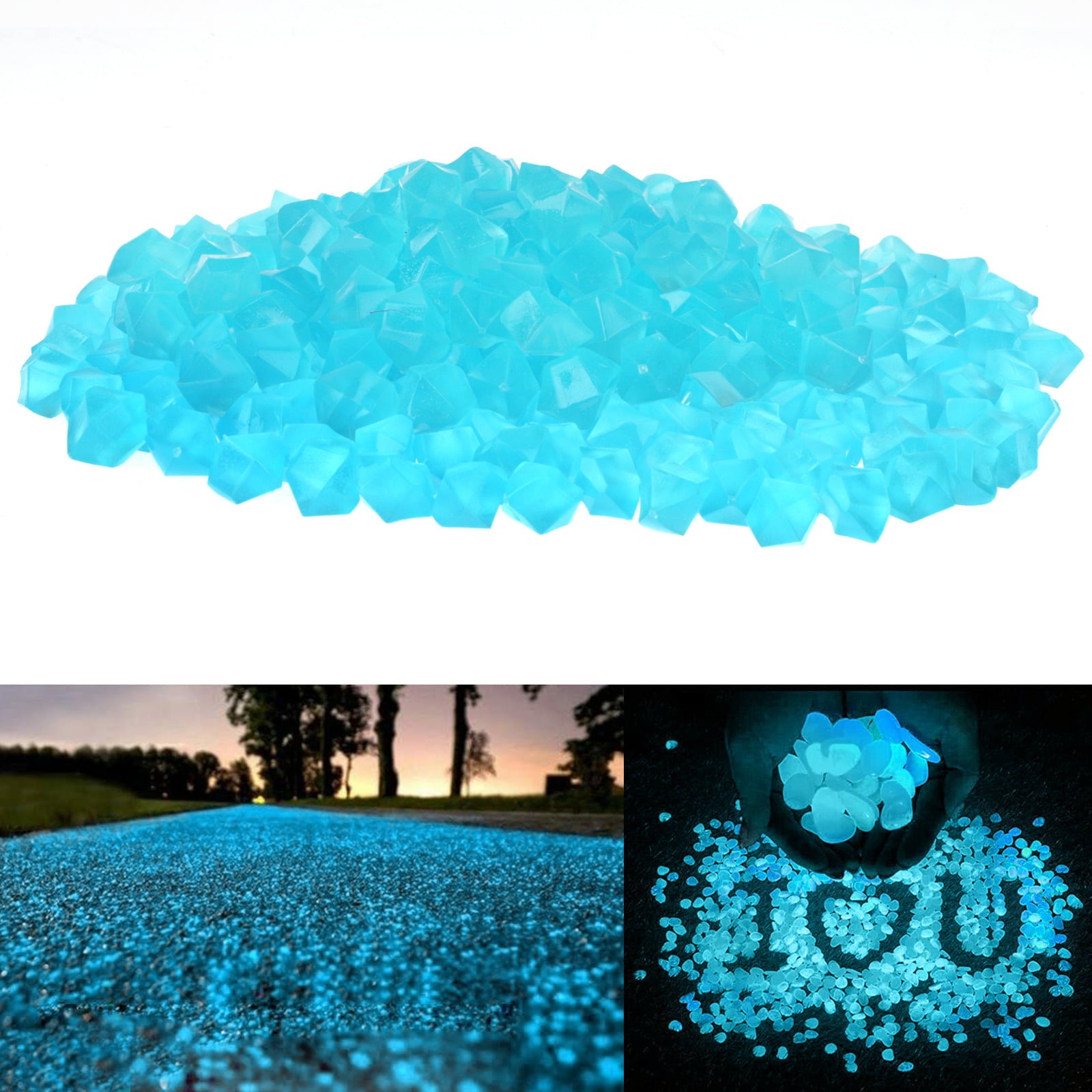 PASEO 300/600Pcs Glow in The Dark Garden Pebbles Stones, Rocks Indoor Outdoor Decor Luminous Stone for Yard Walkways Lawns Garden Fish Tank Aquarium Decorative Driveway,Blue