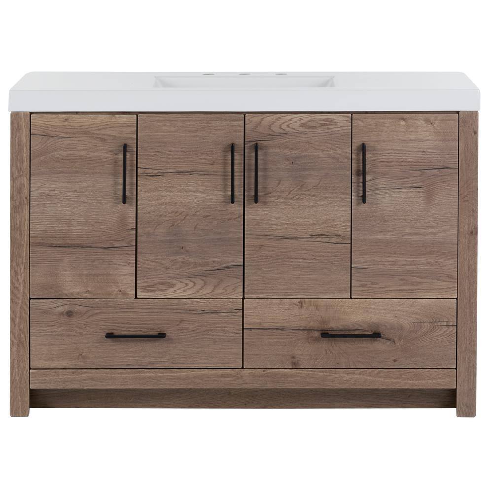 Home Decorators Collection Radien 48.5 in. W x 18.75 in. D x 34.14 in. H Bath Vanity in Halifax Oak with White Cultured Marble Top RN48P2-HO