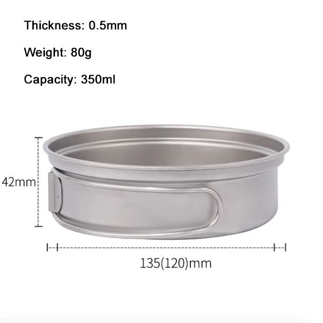 Manufacturer Supply Outdoor Camping 500ml 350ml Pure Titanium Frying Pan with Folding Handle