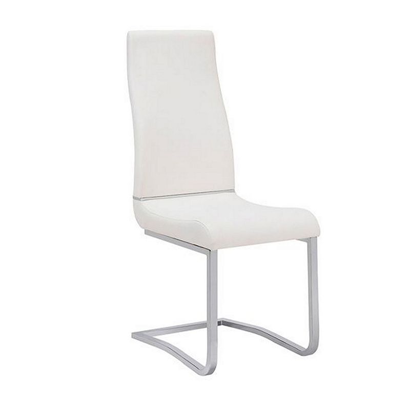 Stainless Steel Chair with Faux Leather Upholstery， Set of Two， White and Silver