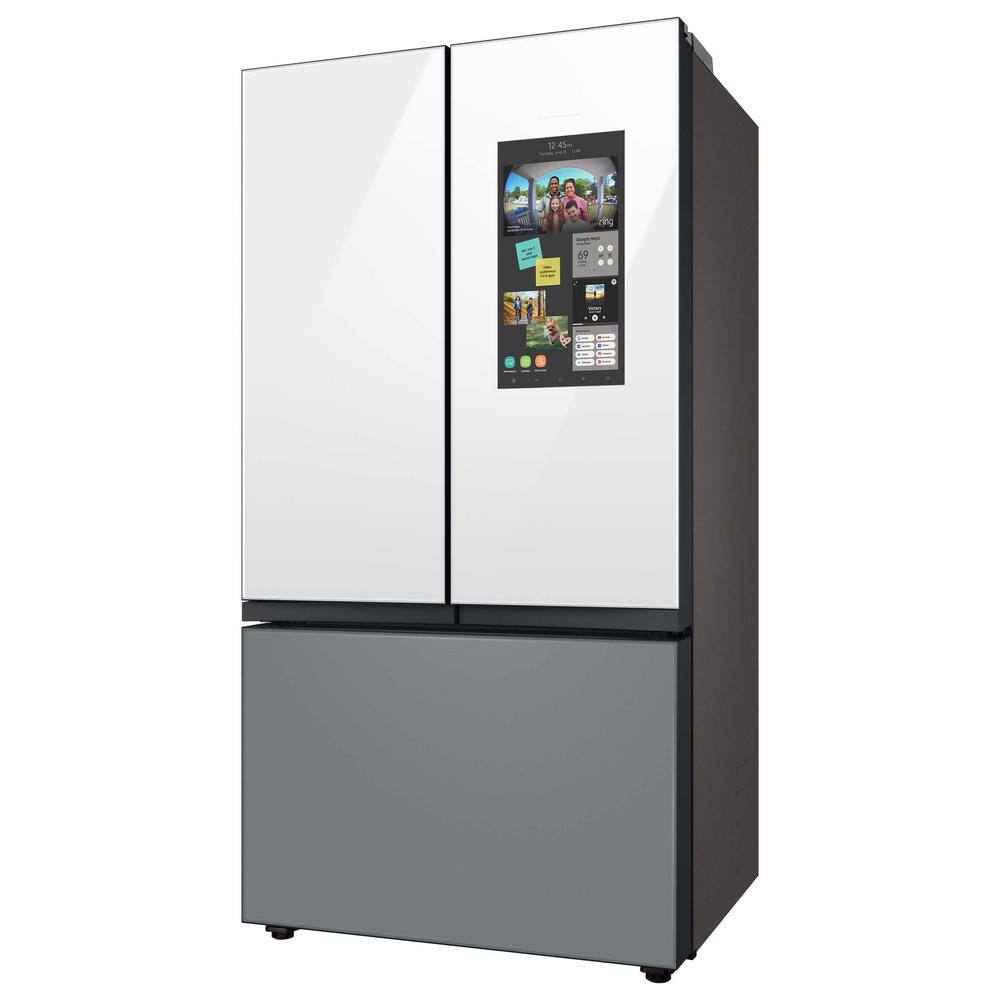  Bespoke 30 cu. ft. 3-Door French Door Smart Refrigerator with Family Hub in White GlassMatt Grey Glass Standard Depth RF30BB69006M