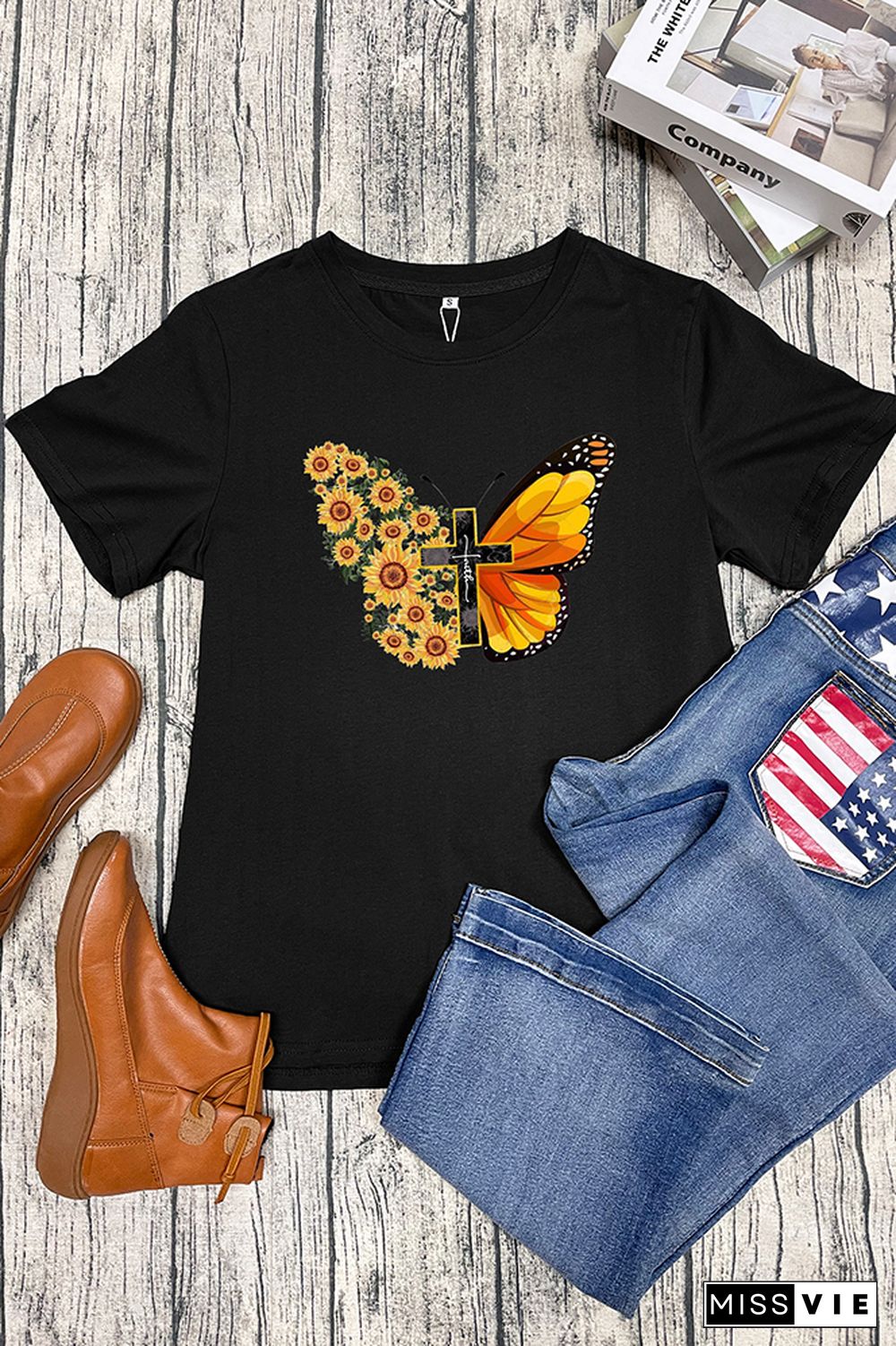 Butterfly Print Short Sleeve Graphic Tee Wholesale