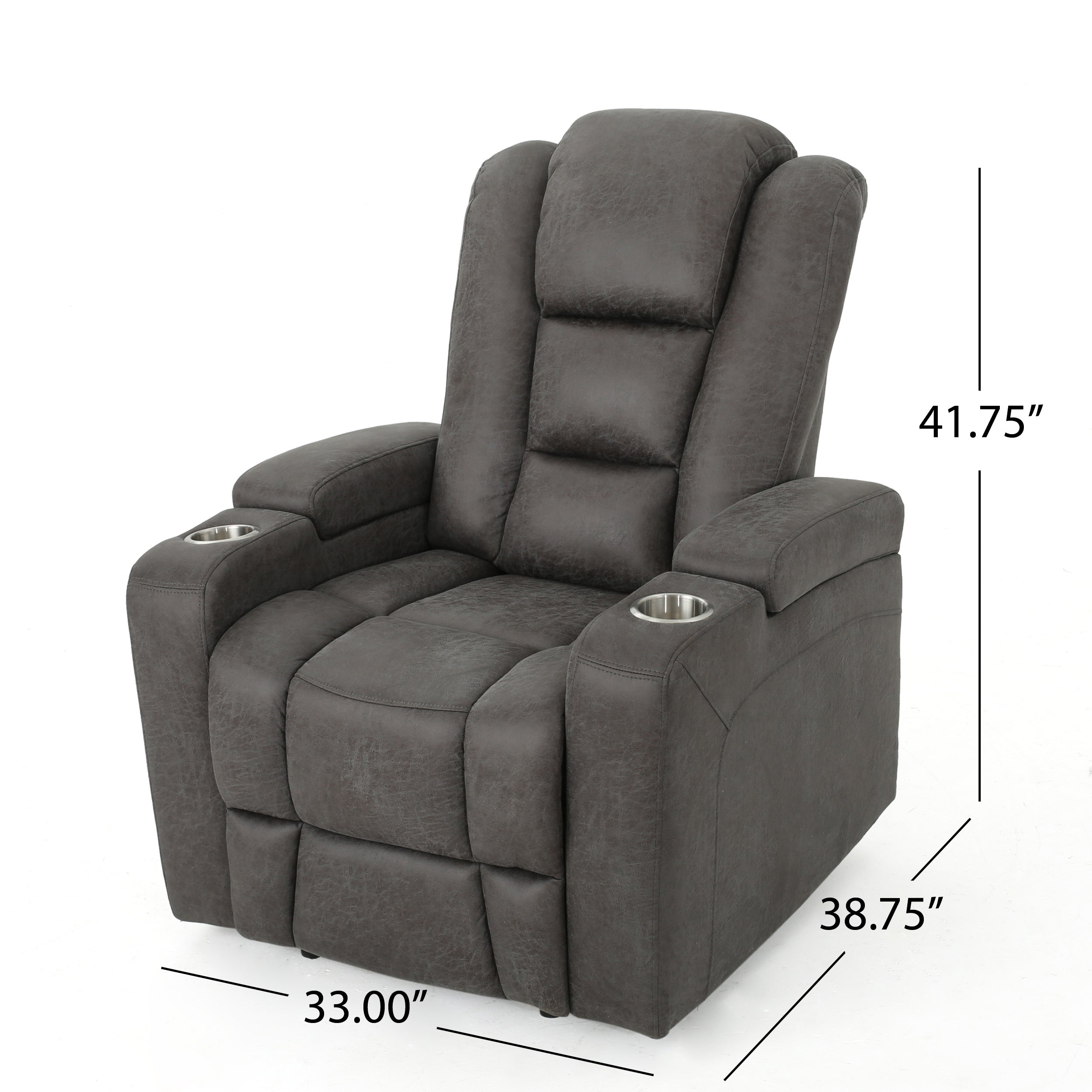 Everette Microfiber Power Recliner With Storage, USB Charger, and Cup Holder