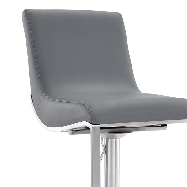 Armen Living Victory Swivel Barstool in Steel and Grey Faux Leather