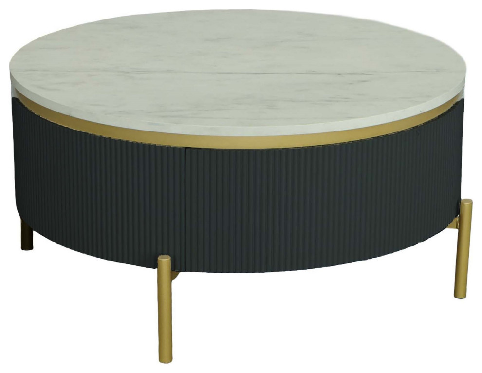 Deco District Round Cocktail Table  Black/Faux Marble/Gold   Contemporary   Coffee Tables   by Progressive Furniture  Houzz