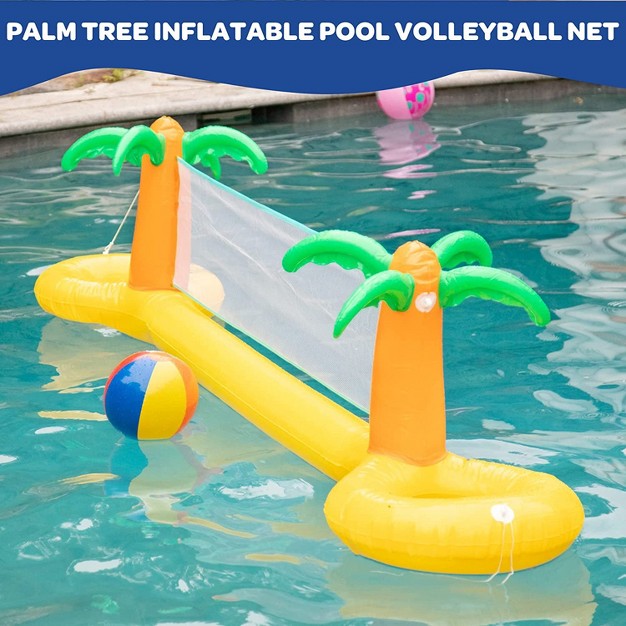 Giant Inflatable Palm Tree Volleyball Net Set W Ball 12 Ft Long Durable Pvc Material Perfect For Outdoor Backyard Swimming Pool Parties