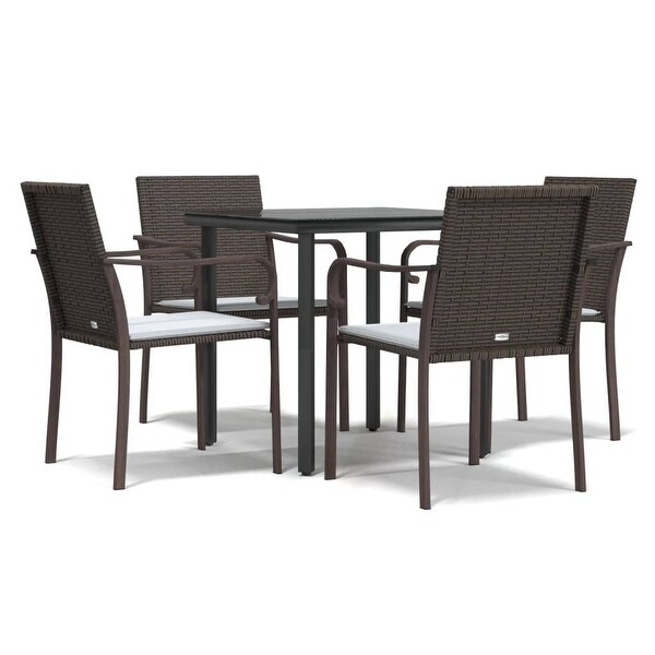 vidaXL Patio Dining Set Table and Chair with Cushions Poly Rattan and Steel