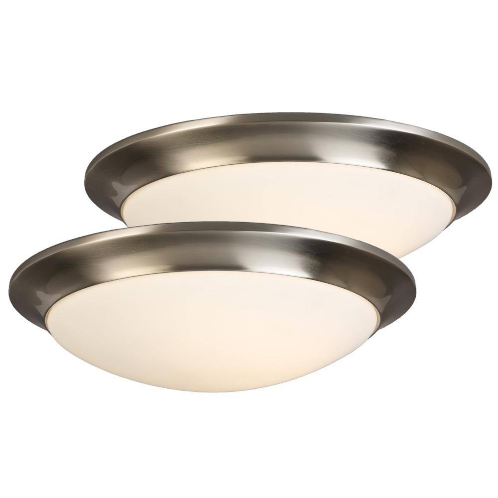 Hampton Bay 15 in. Brushed Nickel LED Ceiling Flush Mount (2-Pack) HGV8011LL-2PKBN