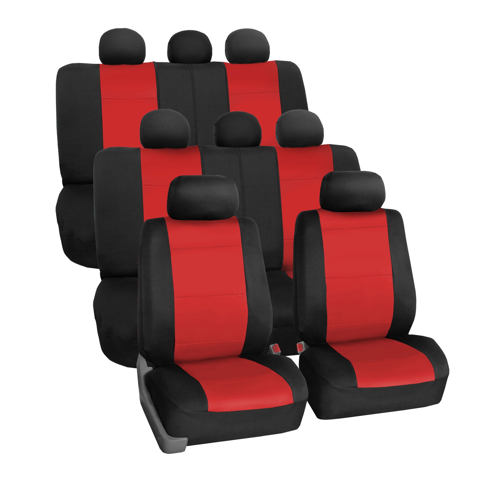 FH Group Neoprene 3 Row Car Seat Covers For SUV， Airbag Ready Split Bench 8 Seater， Red Black with Free Air Freshener