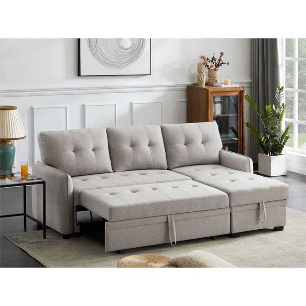 Infini Reversible Fabric Sleeper Sofa  ampStorage Chaise Set in Light Gray   Transitional   Sleeper Sofas   by Homesquare  Houzz