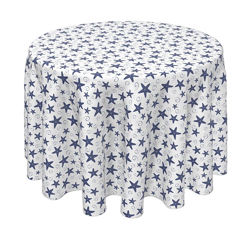 Round Tablecloth， 100% Polyester， 60 Round， Navy Starfish and Swirls