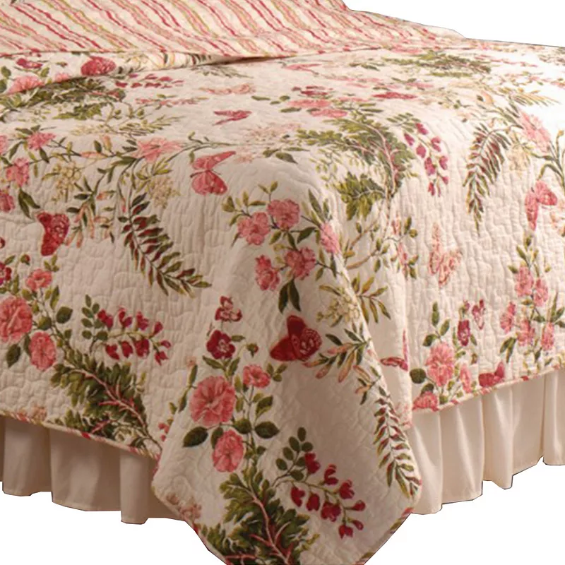 Atlanta Fabric 3 Piece Queen Size Quilt Set with Butterfly Print，Multicolor