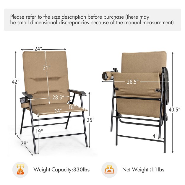 Costway Patio Padded Folding Portable Chair Camping Dining Outdoor Beach Chair Grey brown