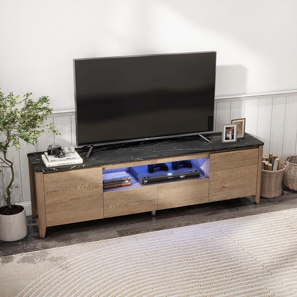 TV Stand with Drawers and Doors  Modern Led Entertainment Center for Bedroom 70 inch   M