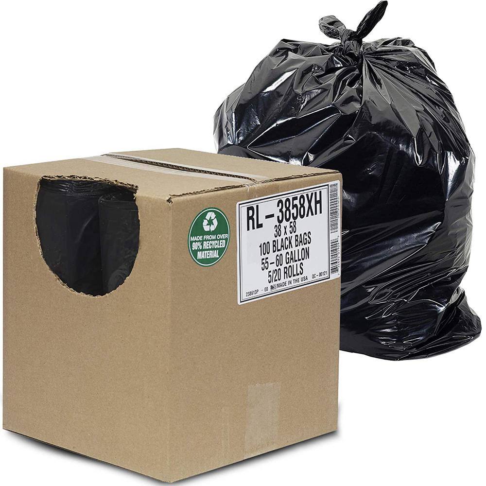 Aluf Plastics 55 Gal. to 60 Gal. 1.5 ml (eq) 38 in. x 58 in. Black Equivalent Trash Can Liners Bags (100-Count) RL-3858XH