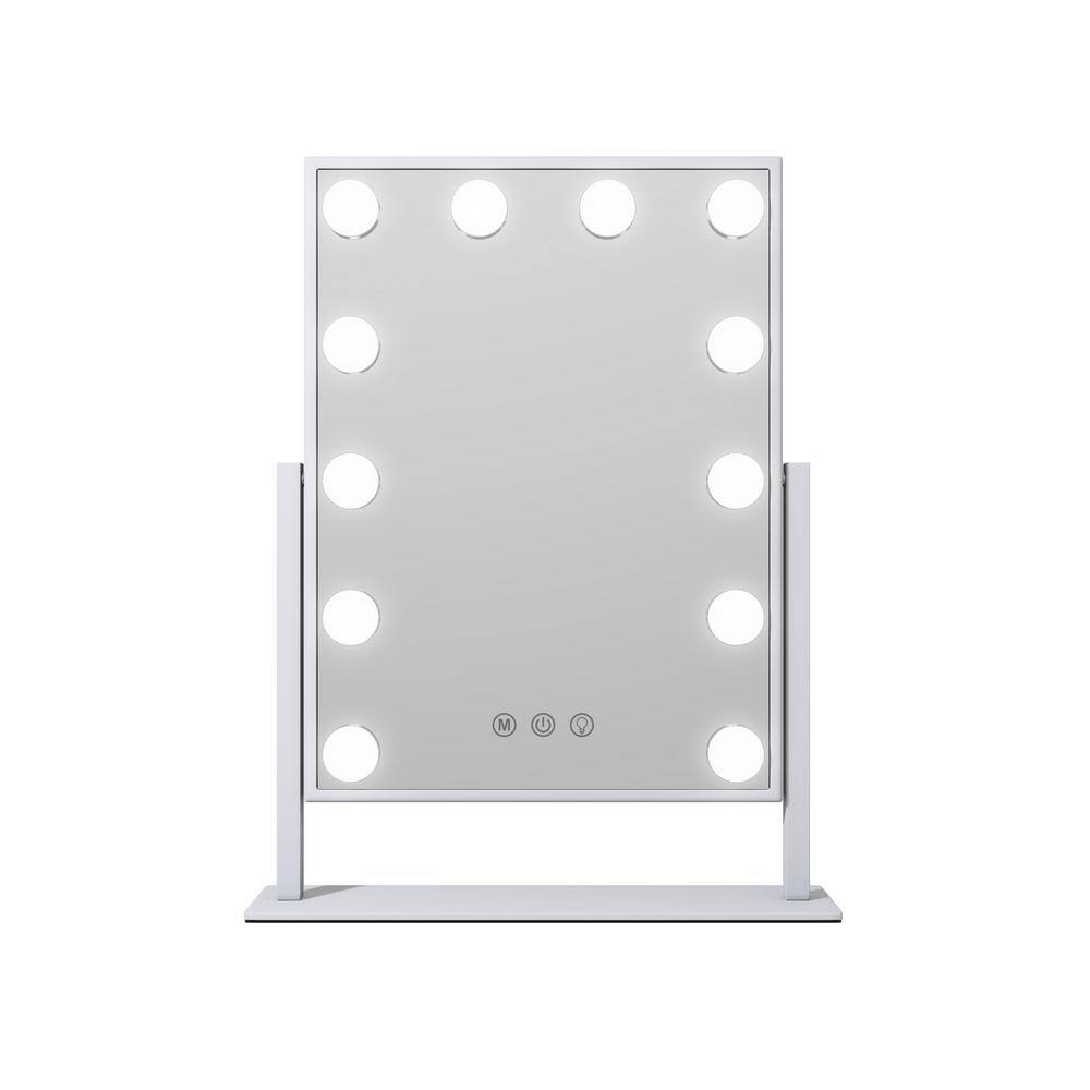 ProMounts 14 in. x 19 in. Hollywood Glam Lighted LED Touch Dimmable Tabletop Beauty Makeup Mirror in White OPCM001