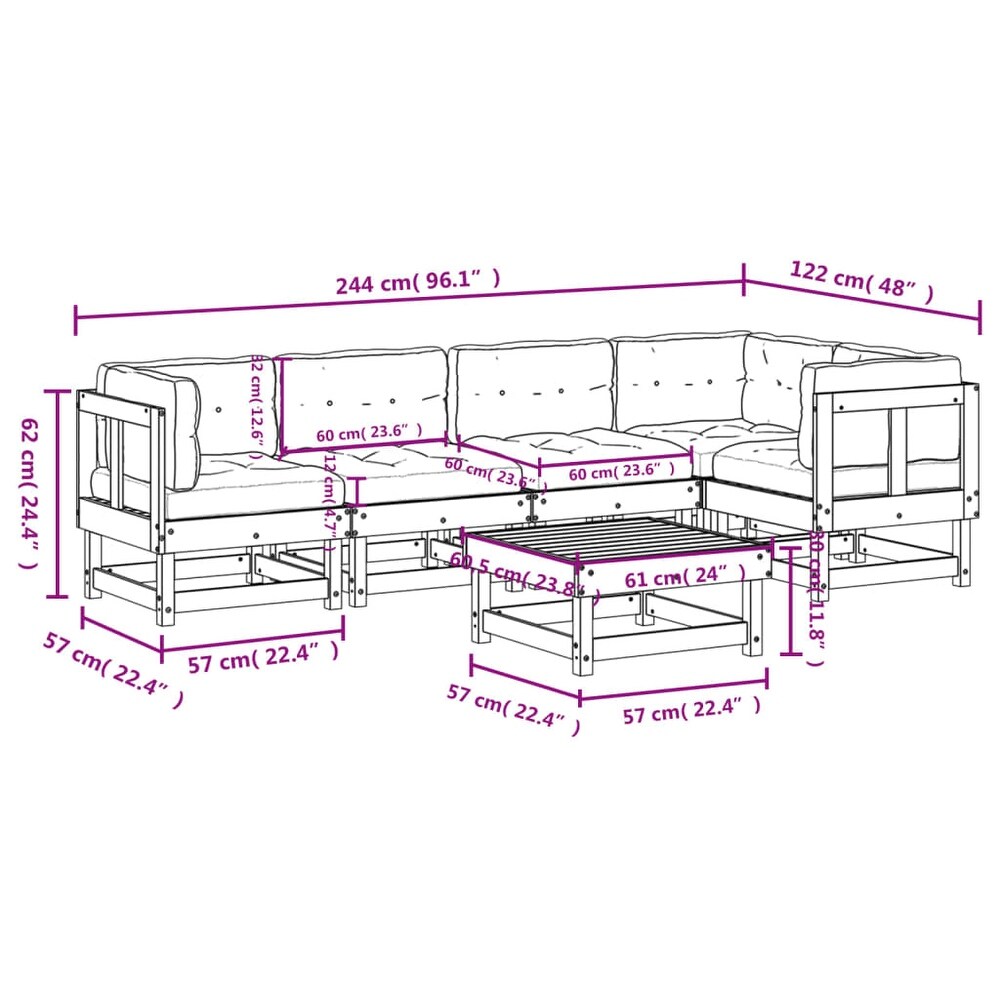 vidaXL 6 Piece Patio Lounge Set with Cushions Solid Wood   24\